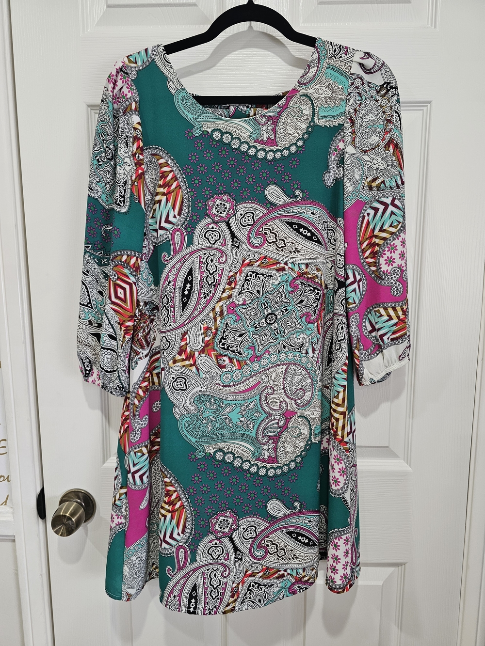 Lila Paisley Print Teal & Pink Tunic/Mini Dress